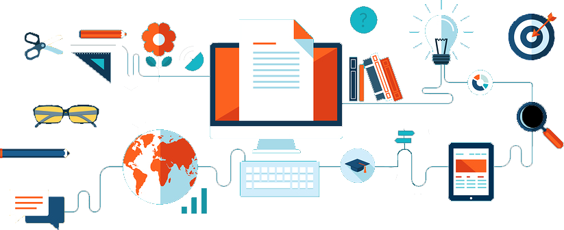 Conected devices and items symboling conectivity needed for editing and revision for langauge service providers.