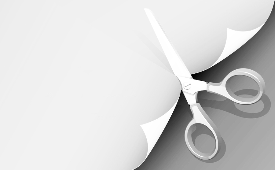 An image depicting scissors cutting paper symbolizing language and editing & revision services